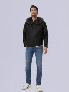 RUFFLE HOODIE LEATHER JACKET
